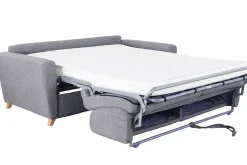 Miliboo Canapé Convertible|Voir Tous Les Canapés-Canapé convertible 3 places en tissu gris clair et bois clair avec matelas L140 cm 13 cm GRAHAM