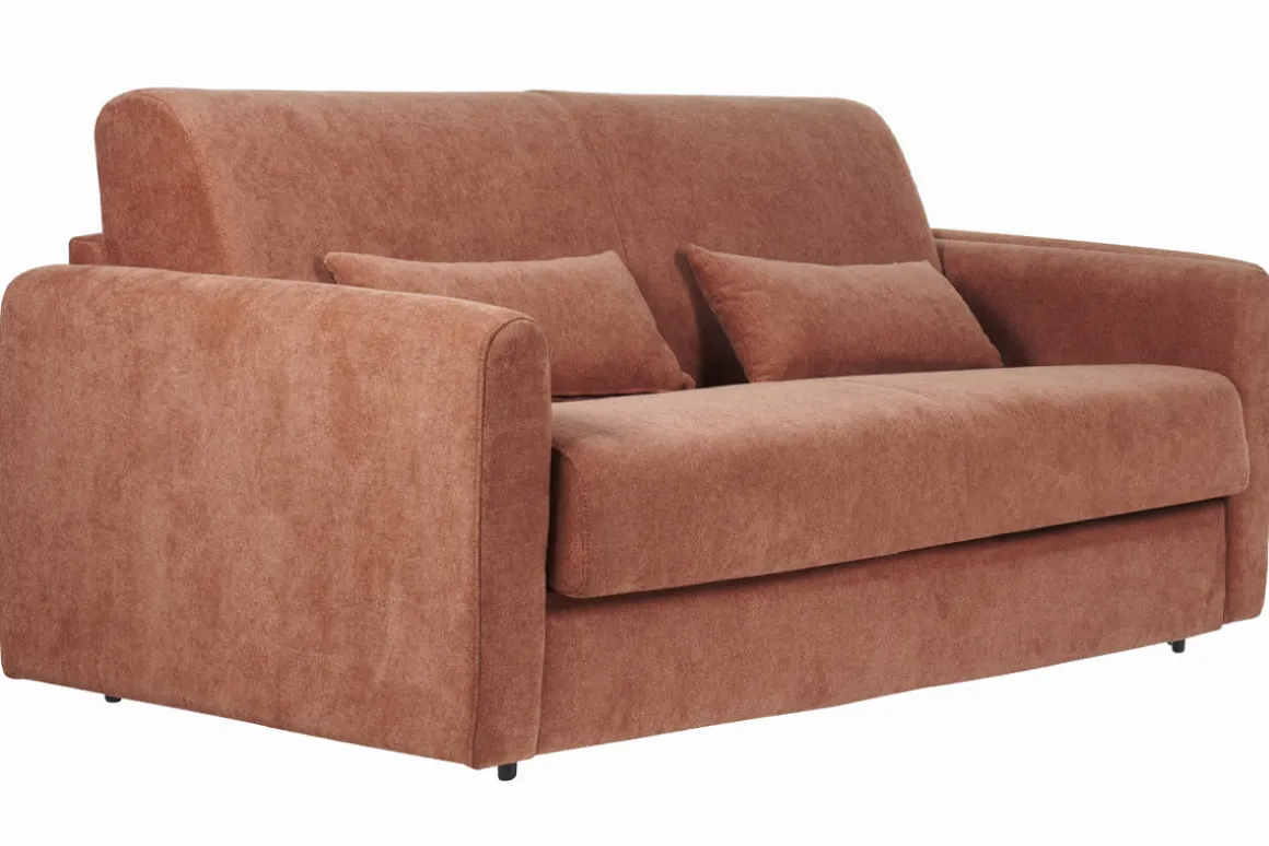 Miliboo Canapé Convertible|Voir Tous Les Canapés-Canapé convertible 3 places en tissu effet velours terracotta avec matelas 13 cm LETTO