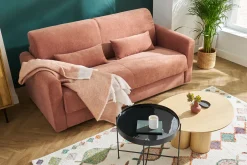 Miliboo Canapé Convertible|Voir Tous Les Canapés-Canapé convertible 3 places en tissu effet velours terracotta avec matelas 13 cm LETTO