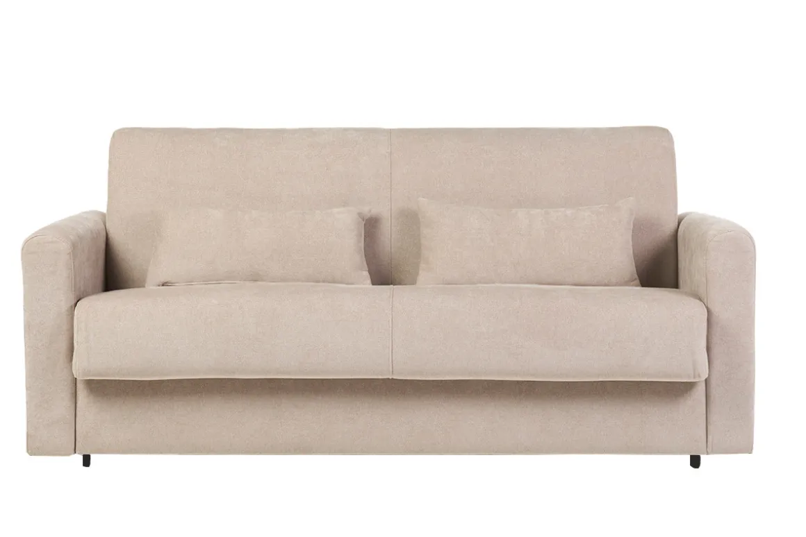 Miliboo Canapé Convertible|Voir Tous Les Canapés-Canapé convertible 3 places en tissu effet velours beige avec matelas 13 cm LETTO