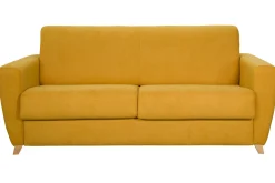 Miliboo Canapé Convertible|Voir Tous Les Canapés-Canapé convertible 3 places en tissu jaune moutarde et bois clair avec matelas L140 cm 13 cm GRAHAM