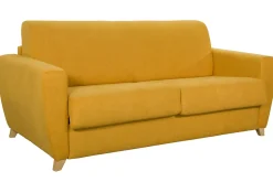 Miliboo Canapé Convertible|Voir Tous Les Canapés-Canapé convertible 3 places en tissu jaune moutarde et bois clair avec matelas L140 cm 13 cm GRAHAM
