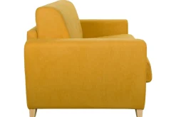 Miliboo Canapé Convertible|Voir Tous Les Canapés-Canapé convertible 3 places en tissu jaune moutarde et bois clair avec matelas L140 cm 13 cm GRAHAM