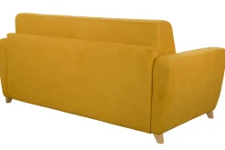 Miliboo Canapé Convertible|Voir Tous Les Canapés-Canapé convertible 3 places en tissu jaune moutarde et bois clair avec matelas L140 cm 13 cm GRAHAM