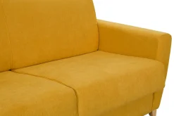 Miliboo Canapé Convertible|Voir Tous Les Canapés-Canapé convertible 3 places en tissu jaune moutarde et bois clair avec matelas L140 cm 13 cm GRAHAM