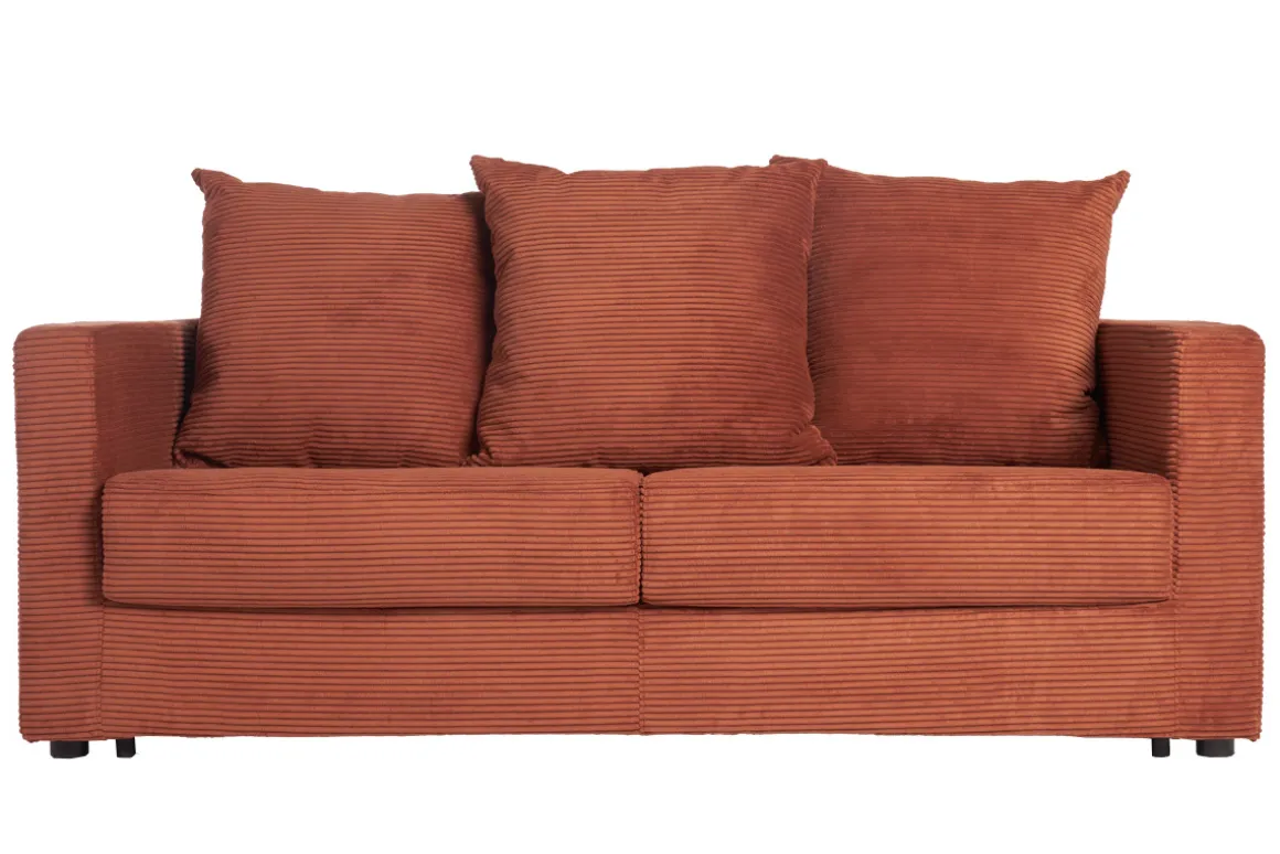 Miliboo Canapé Convertible|Voir Tous Les Canapés-Canapé convertible 3 places en tissu velours côtelé terracotta avec matelas 13 cm BACIO