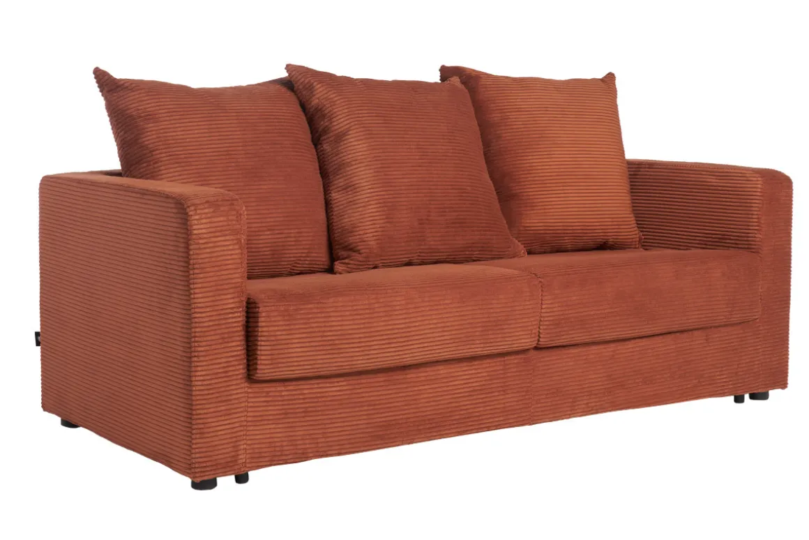 Miliboo Canapé Convertible|Voir Tous Les Canapés-Canapé convertible 3 places en tissu velours côtelé terracotta avec matelas 13 cm BACIO