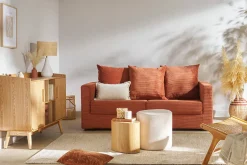 Miliboo Canapé Convertible|Voir Tous Les Canapés-Canapé convertible 3 places en tissu velours côtelé terracotta avec matelas 13 cm BACIO