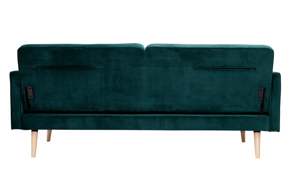 Miliboo Canapé Convertible|Voir Tous Les Canapés-Canapé convertible 3 places en tissu velours bleu pétrole et bois clair MOORE