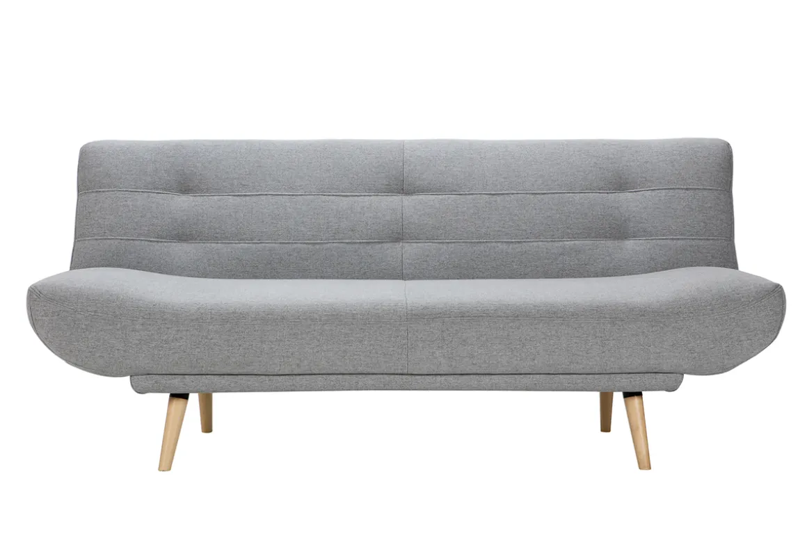 Miliboo Canapé Convertible|Voir Tous Les Canapés-Canapé convertible 3 places en tissu gris clair et bois clair FAGUO
