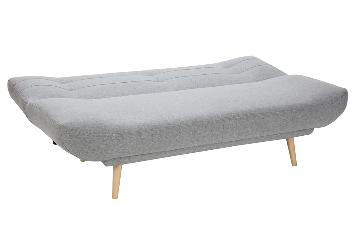 Miliboo Canapé Convertible|Voir Tous Les Canapés-Canapé convertible 3 places en tissu gris clair et bois clair FAGUO
