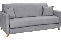 Miliboo Canapé Convertible|Voir Tous Les Canapés-Canapé convertible 3 places en tissu gris clair et bois clair avec matelas 18 cm SKANDY