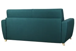 Miliboo Canapé Convertible|Voir Tous Les Canapés-Canapé convertible 3 places en tissu bleu canard et bois clair avec matelas 18 cm GRAHAM