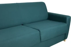 Miliboo Canapé Convertible|Voir Tous Les Canapés-Canapé convertible 3 places en tissu bleu canard et bois clair avec matelas 18 cm GRAHAM