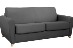 Miliboo Canapé Design|Voir Tous Les Canapés-Canapé convertible 3 places en tissu gris foncé et bois clair avec matelas L140 cm 12 cm GRAHAM