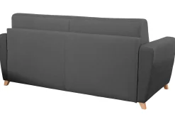 Miliboo Canapé Design|Voir Tous Les Canapés-Canapé convertible 3 places en tissu gris foncé et bois clair avec matelas L140 cm 12 cm GRAHAM