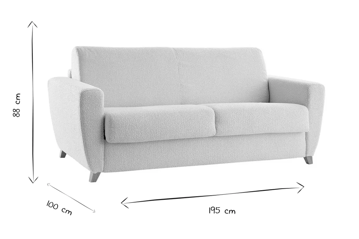 Miliboo Canapé Design|Voir Tous Les Canapés-Canapé convertible 3 places en tissu gris foncé et bois clair avec matelas L140 cm 12 cm GRAHAM