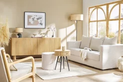 Miliboo Canapé Design|Canapé Convertible-Canapé convertible 3 places en tissu velours côtelé beige avec matelas 13 cm BACIO