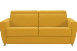 Miliboo Canapé Convertible|Voir Tous Les Canapés-Canapé convertible avec têtières ajustables 3 places en tissu jaune avec matelas 13 cm GOYA