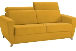 Miliboo Canapé Convertible|Voir Tous Les Canapés-Canapé convertible avec têtières ajustables 3 places en tissu jaune avec matelas 13 cm GOYA