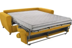 Miliboo Canapé Convertible|Voir Tous Les Canapés-Canapé convertible avec têtières ajustables 3 places en tissu jaune avec matelas 13 cm GOYA