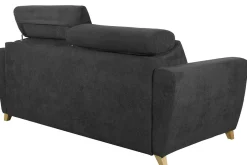 Miliboo Canapé Convertible|Voir Tous Les Canapés-Canapé convertible avec têtières ajustables 3 places en tissu effet velours gris anthracite et bois clair avec matelas 13 cm GOYA