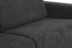 Miliboo Canapé Convertible|Voir Tous Les Canapés-Canapé convertible avec têtières ajustables 3 places en tissu effet velours gris anthracite et bois clair avec matelas 13 cm GOYA