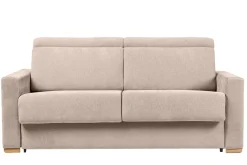 Miliboo Canapé Convertible|Voir Tous Les Canapés-Canapé convertible avec têtières ajustables 3 places en tissu effet velours beige avec matelas 18 cm NORO