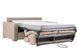 Miliboo Canapé Convertible|Voir Tous Les Canapés-Canapé convertible avec têtières ajustables 3 places en tissu effet velours beige avec matelas 18 cm NORO