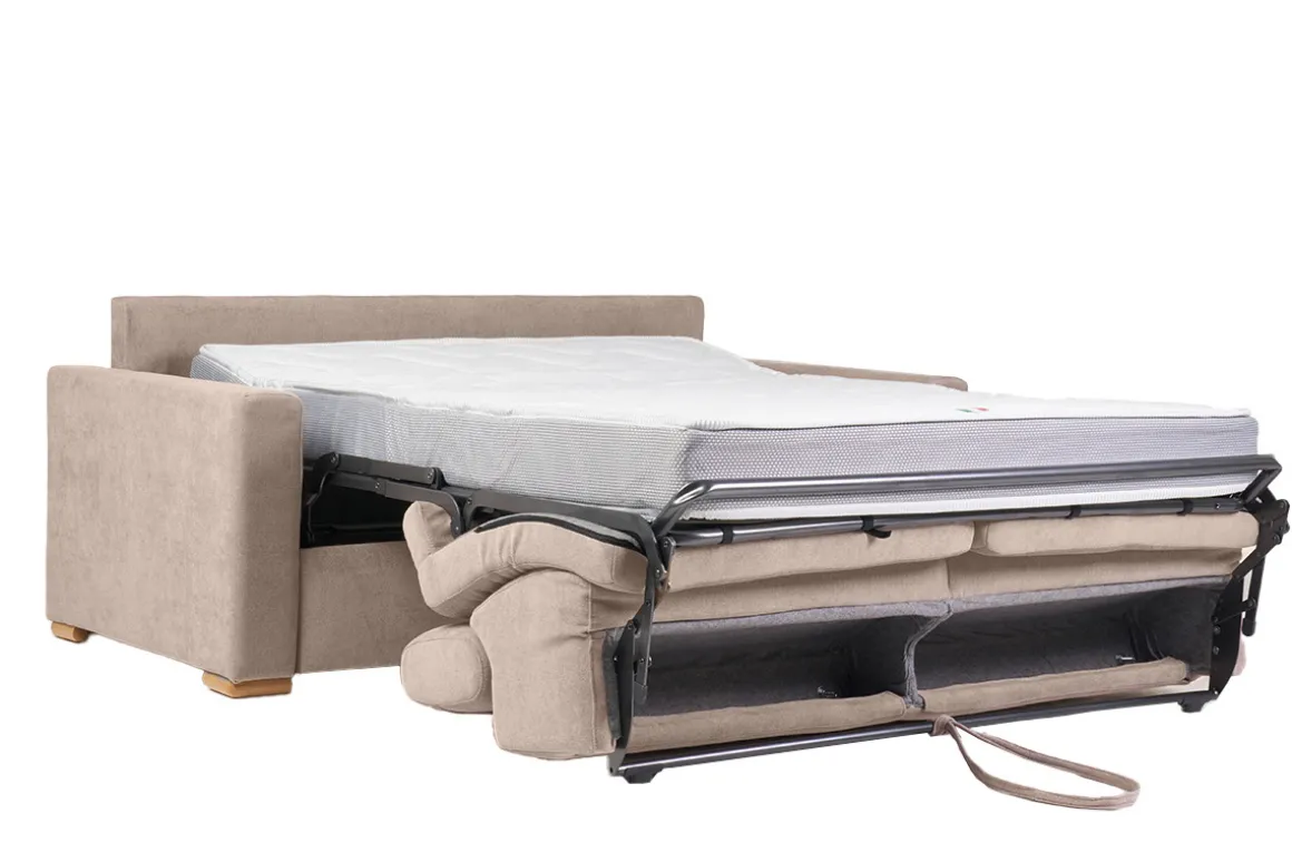 Miliboo Canapé Convertible|Voir Tous Les Canapés-Canapé convertible avec têtières ajustables 3 places en tissu effet velours beige avec matelas 18 cm NORO