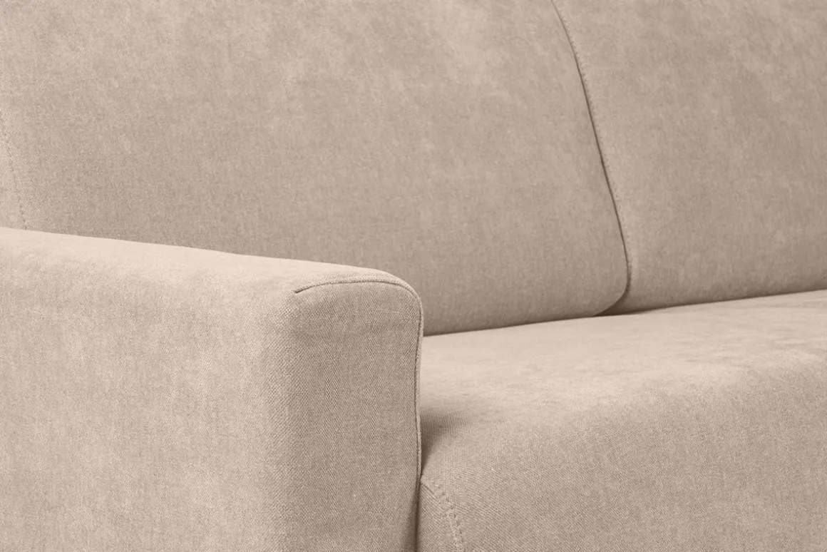 Miliboo Canapé Convertible|Voir Tous Les Canapés-Canapé convertible avec têtières ajustables 3 places en tissu effet velours beige avec matelas 18 cm NORO