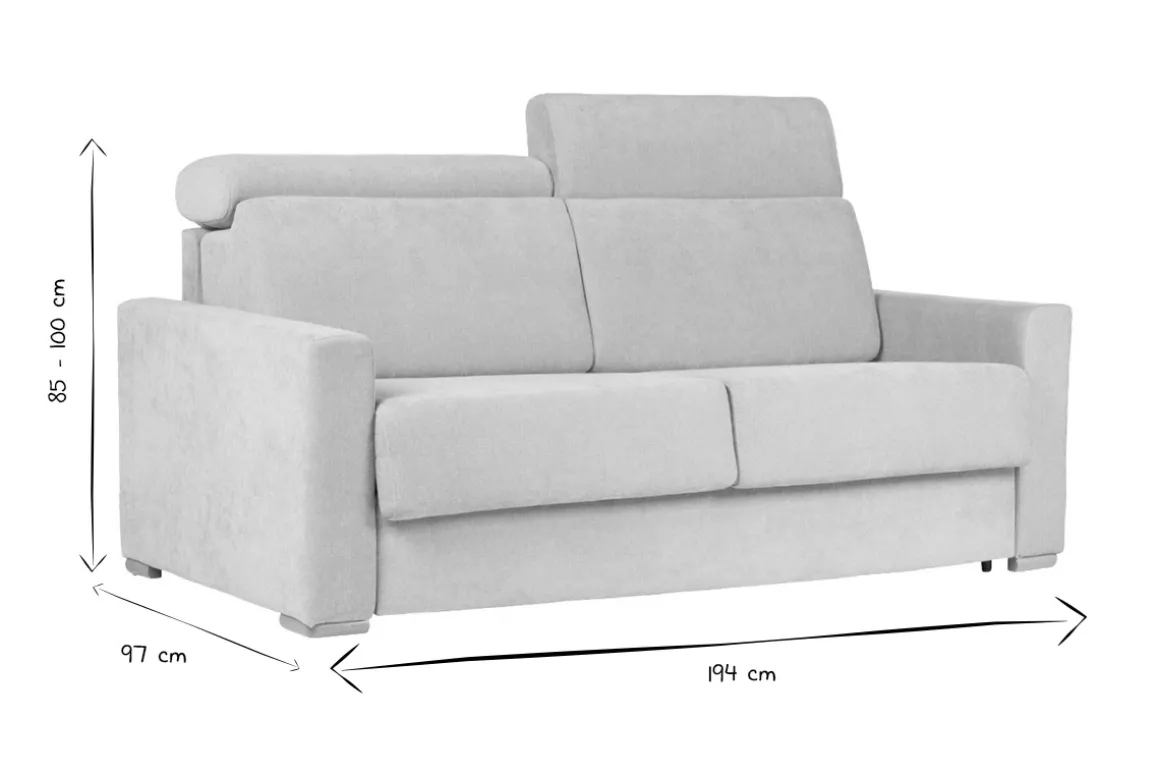 Miliboo Canapé Convertible|Voir Tous Les Canapés-Canapé convertible avec têtières ajustables 3 places en tissu effet velours beige avec matelas 18 cm NORO
