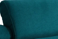 Miliboo Canapé Convertible|Voir Tous Les Canapés-Canapé convertible avec têtières ajustables 3 places en tissu bleu paon et bois clair avec matelas 13 cm GOYA