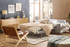 Miliboo Canapé Convertible|Voir Tous Les Canapés-Canapé convertible design 3 places en tissu gris et métal noir GAEL