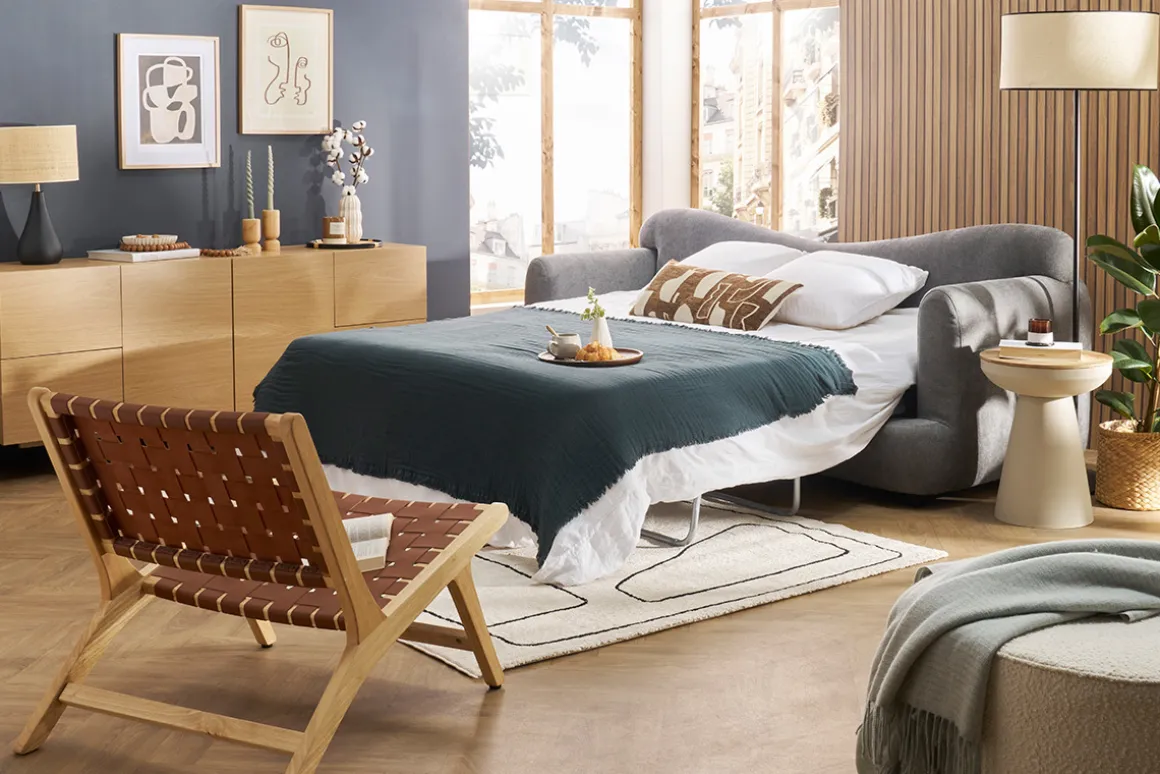 Miliboo Canapé Convertible|Voir Tous Les Canapés-Canapé convertible déhoussable 3-4 places design haricot en tissu effet velours gris anthracite SACHA