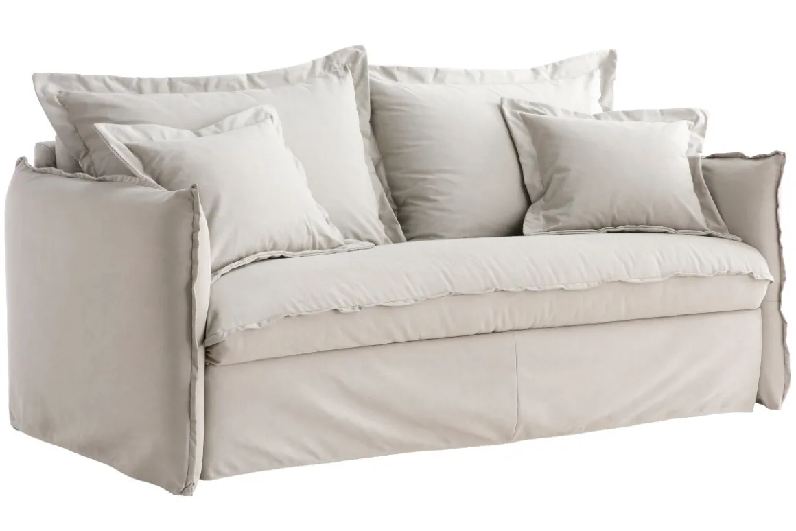 Miliboo Canapé Convertible|Voir Tous Les Canapés-Canapé convertible déhoussable 3 places en coton beige avec matelas 13 cm ALDO