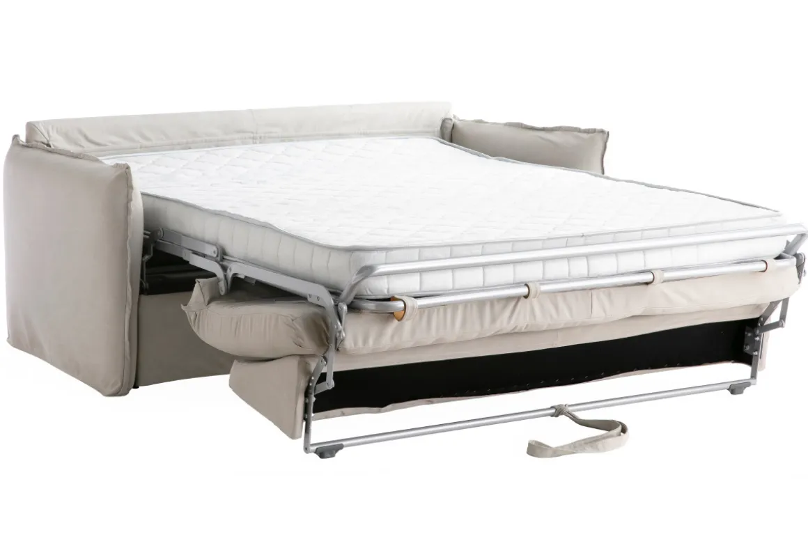 Miliboo Canapé Convertible|Voir Tous Les Canapés-Canapé convertible déhoussable 3 places en coton beige avec matelas 13 cm ALDO