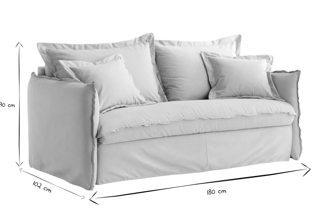 Miliboo Canapé Convertible|Voir Tous Les Canapés-Canapé convertible déhoussable 3 places en coton beige avec matelas 13 cm ALDO