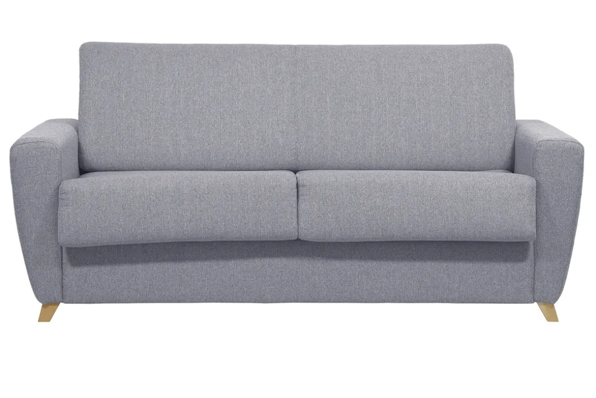 Miliboo Canapé Convertible|Voir Tous Les Canapés-Canapé convertible en tissu gris clair et bois clair avec matelas 18 cm GRAHAM