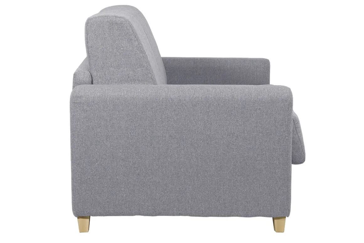 Miliboo Canapé Convertible|Voir Tous Les Canapés-Canapé convertible en tissu gris clair et bois clair avec matelas 18 cm GRAHAM
