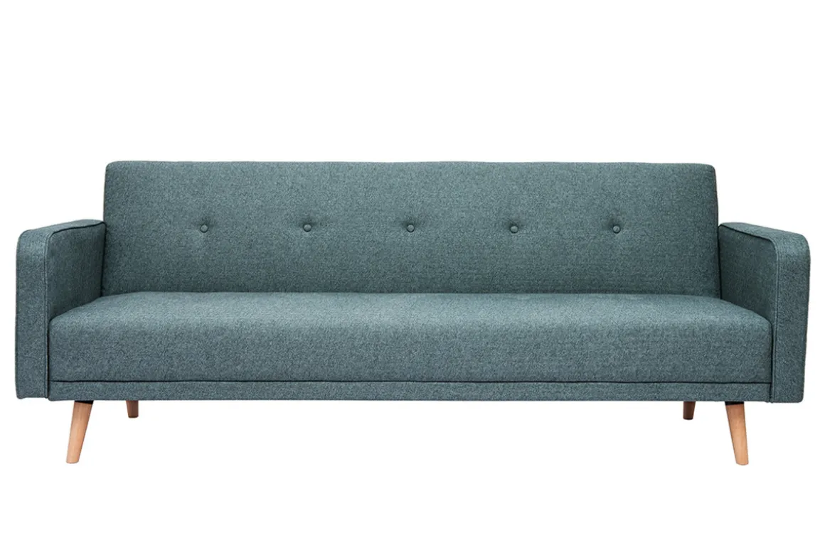 Miliboo Canapé Convertible|Voir Tous Les Canapés-Canapé convertible scandinave 3 places en tissu vert de gris et bois clair ULLA