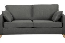 Miliboo Canapé Convertible|Voir Tous Les Canapés-Canapé convertible scandinave 3 places en tissu gris anthracite et bois clair avec matelas 10 cm PAPEL