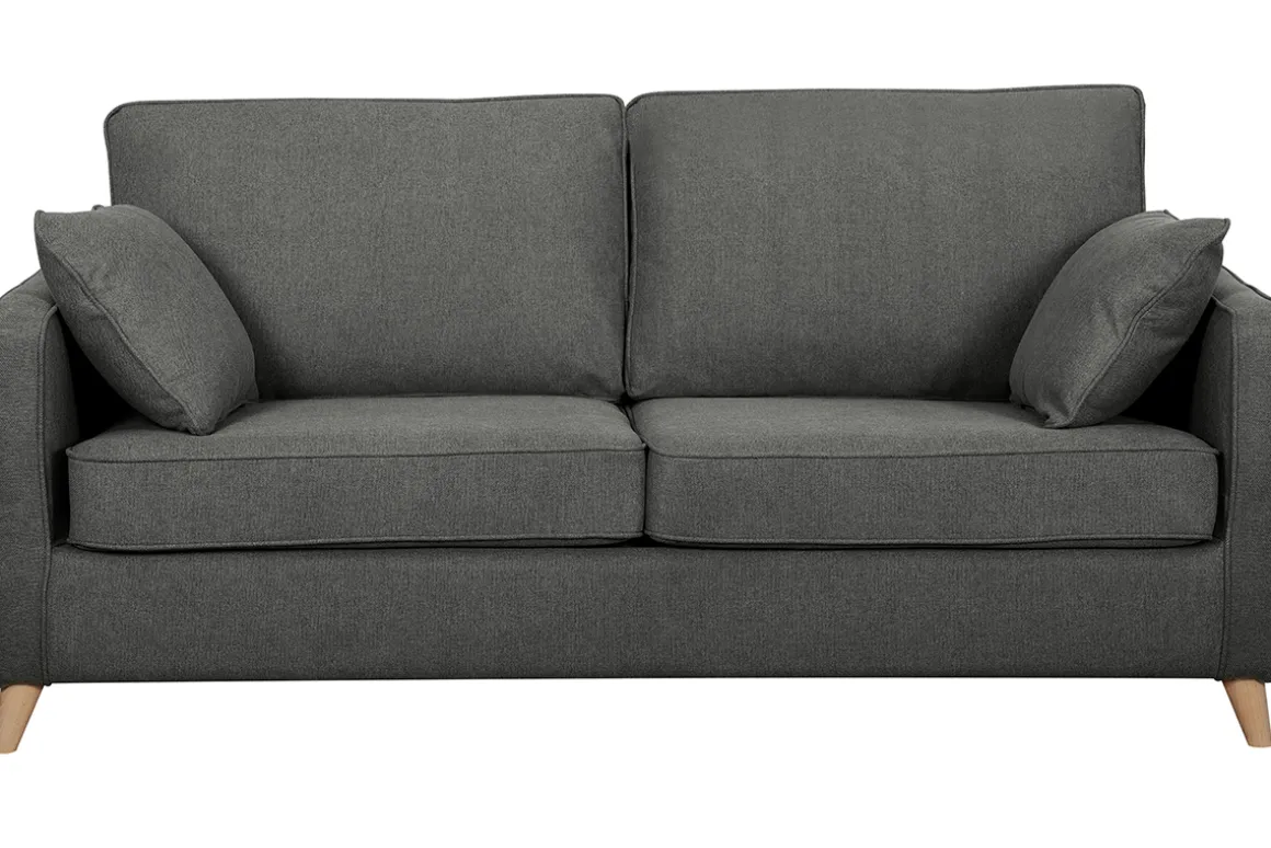 Miliboo Canapé Convertible|Voir Tous Les Canapés-Canapé convertible scandinave 3 places en tissu gris anthracite et bois clair avec matelas 10 cm PAPEL