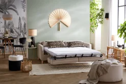 Miliboo Canapé Convertible|Voir Tous Les Canapés-Canapé convertible scandinave 3 places en tissu gris anthracite et bois clair avec matelas 10 cm PAPEL