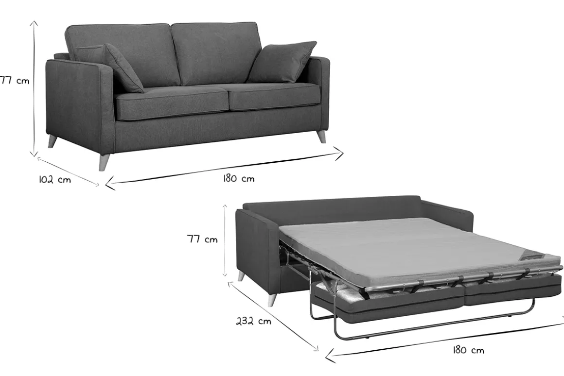 Miliboo Canapé Convertible|Voir Tous Les Canapés-Canapé convertible scandinave 3 places en tissu gris anthracite et bois clair avec matelas 10 cm PAPEL
