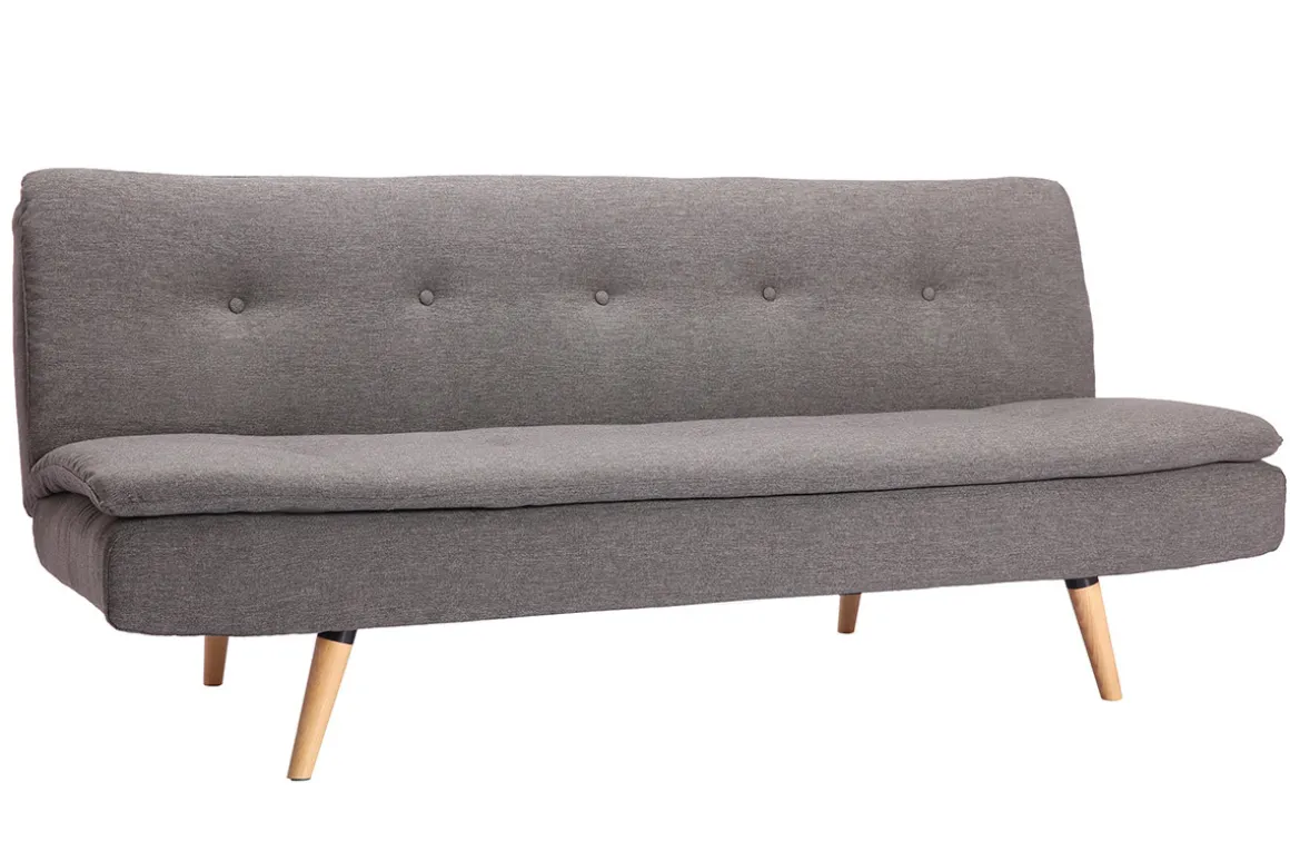 Miliboo Canapé Convertible|Voir Tous Les Canapés-Canapé convertible scandinave 3 places en tissu gris foncé et bois clair SENSO