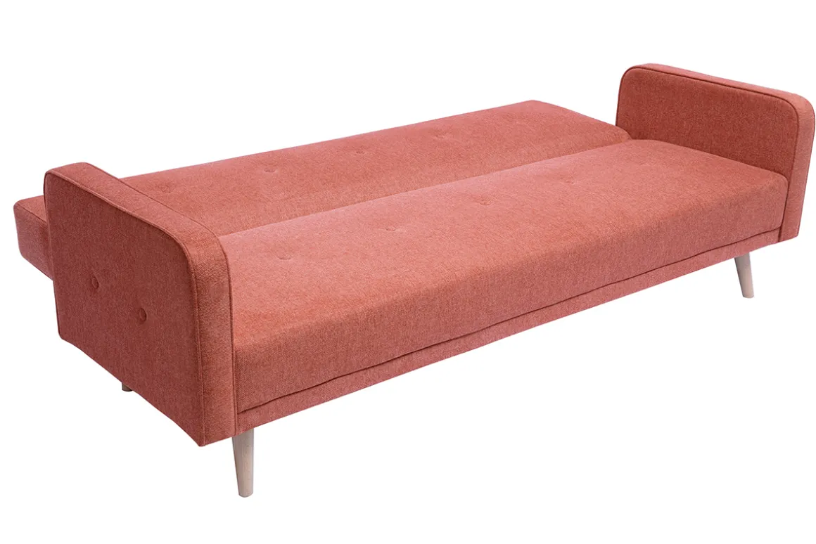Miliboo Canapé Convertible|Voir Tous Les Canapés-Canapé convertible scandinave 3 places en tissu effet velours texturé terracotta et bois clair ULLA