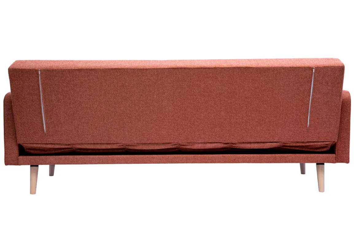 Miliboo Canapé Convertible|Voir Tous Les Canapés-Canapé convertible scandinave 3 places en tissu effet velours texturé terracotta et bois clair ULLA