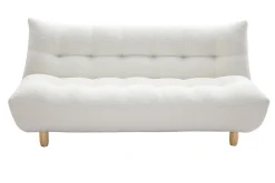Miliboo Canapé Convertible|Voir Tous Les Canapés-Canapé convertible scandinave 3 places en tissu effet laine bouclée blanc et bois clair YUMI