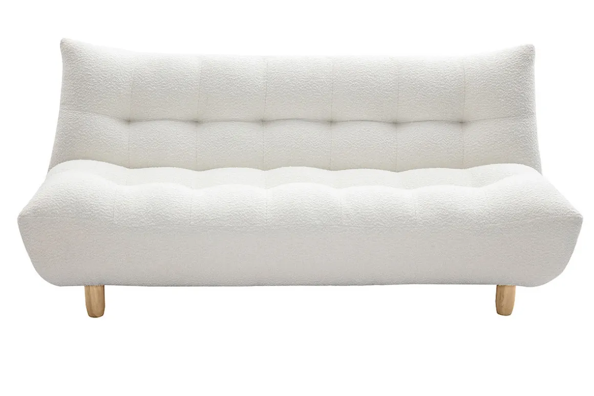 Miliboo Canapé Convertible|Voir Tous Les Canapés-Canapé convertible scandinave 3 places en tissu effet laine bouclée blanc et bois clair YUMI